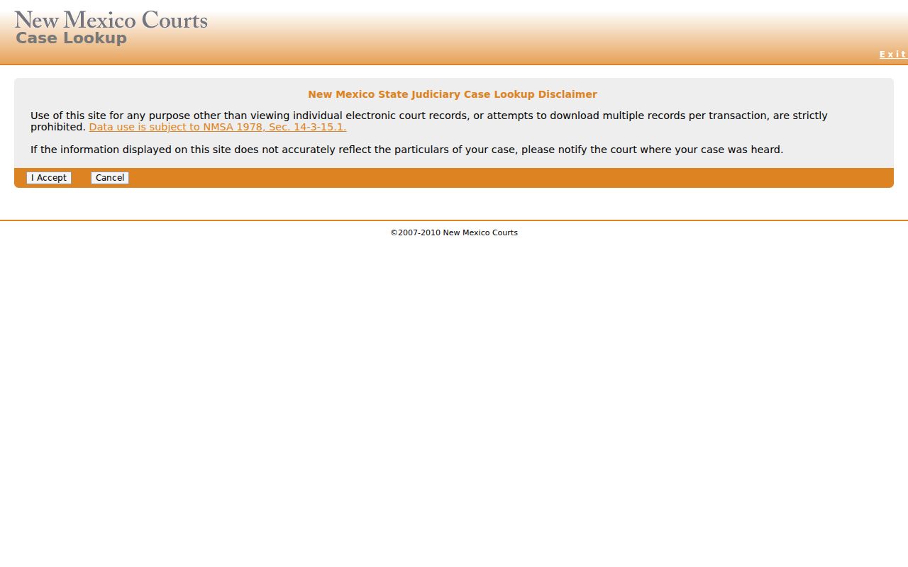 Rio Arriba County case search showing the official New Mexico Case Lookup landing page