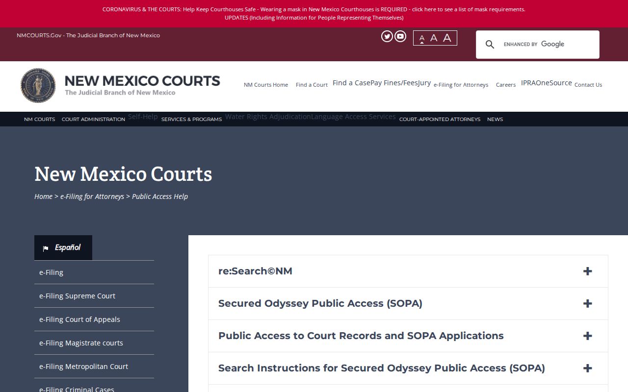 Rio Arriba County case search help for registered re:SearchNM fields and status filters