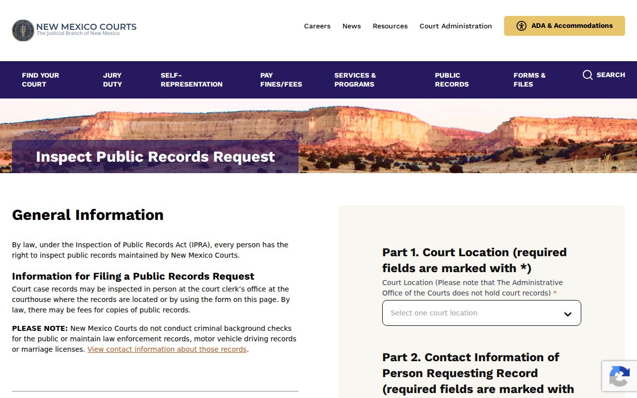 Rio Arriba County court records request through the New Mexico Judiciary IPRA form
