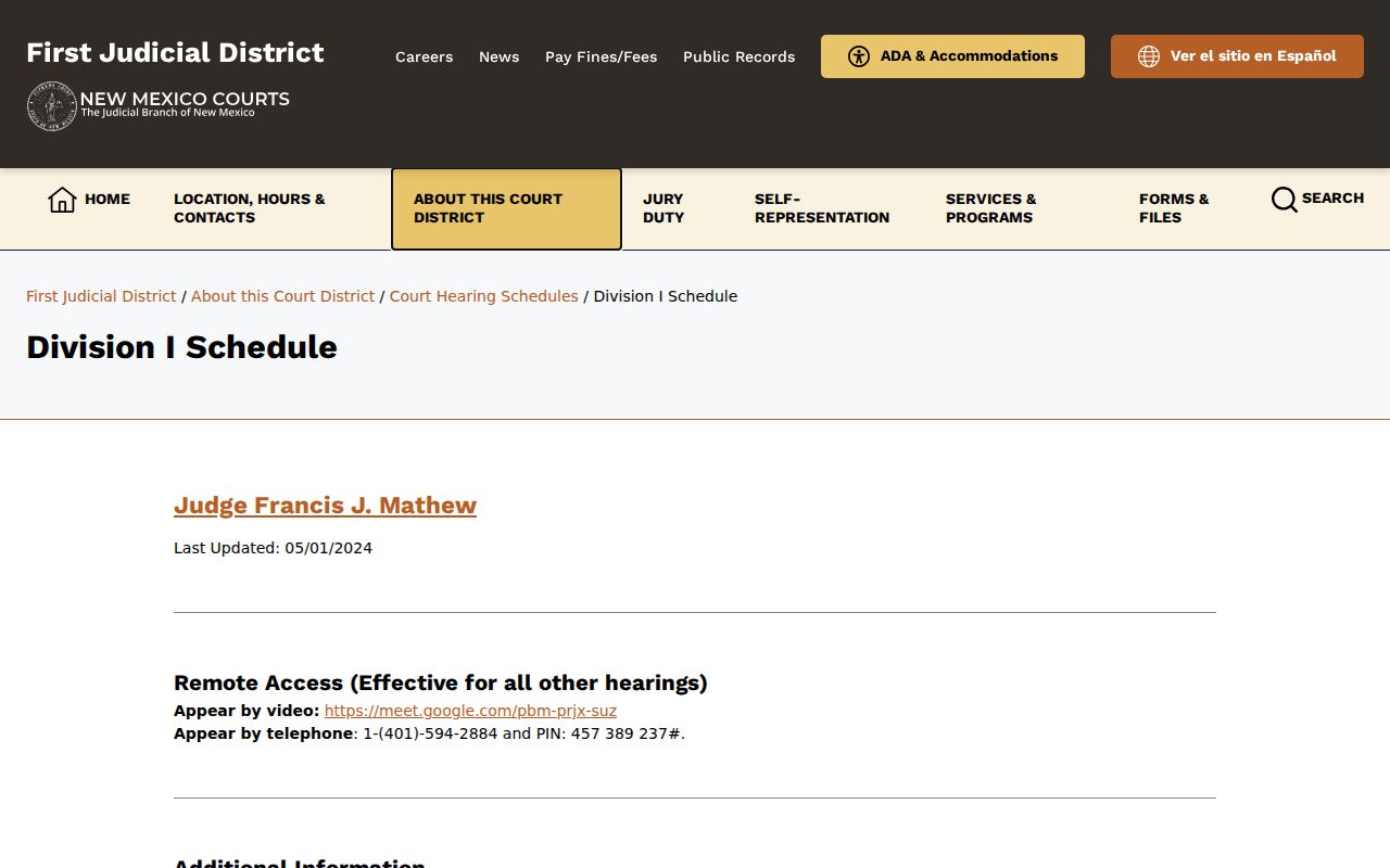 Rio Arriba County criminal docket schedule page